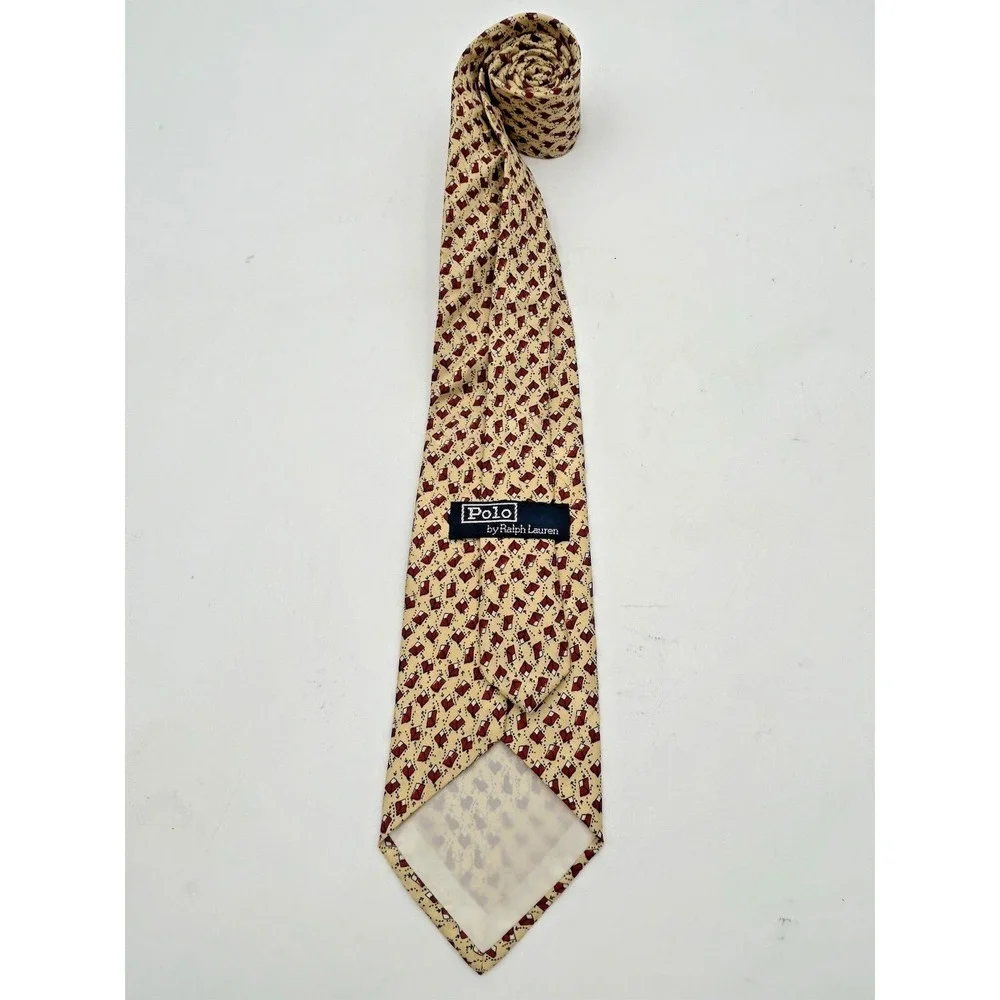 Vintage Polo‎ Ralph Lauren Mens Silk Tie Yellow Red Geometric Print Made in USA